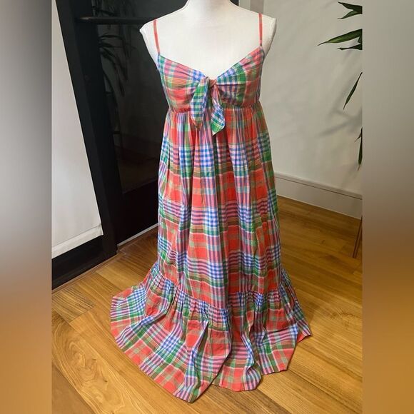 J Crew Plaid Maxi Dress tie front size M - Picture 3 of 15